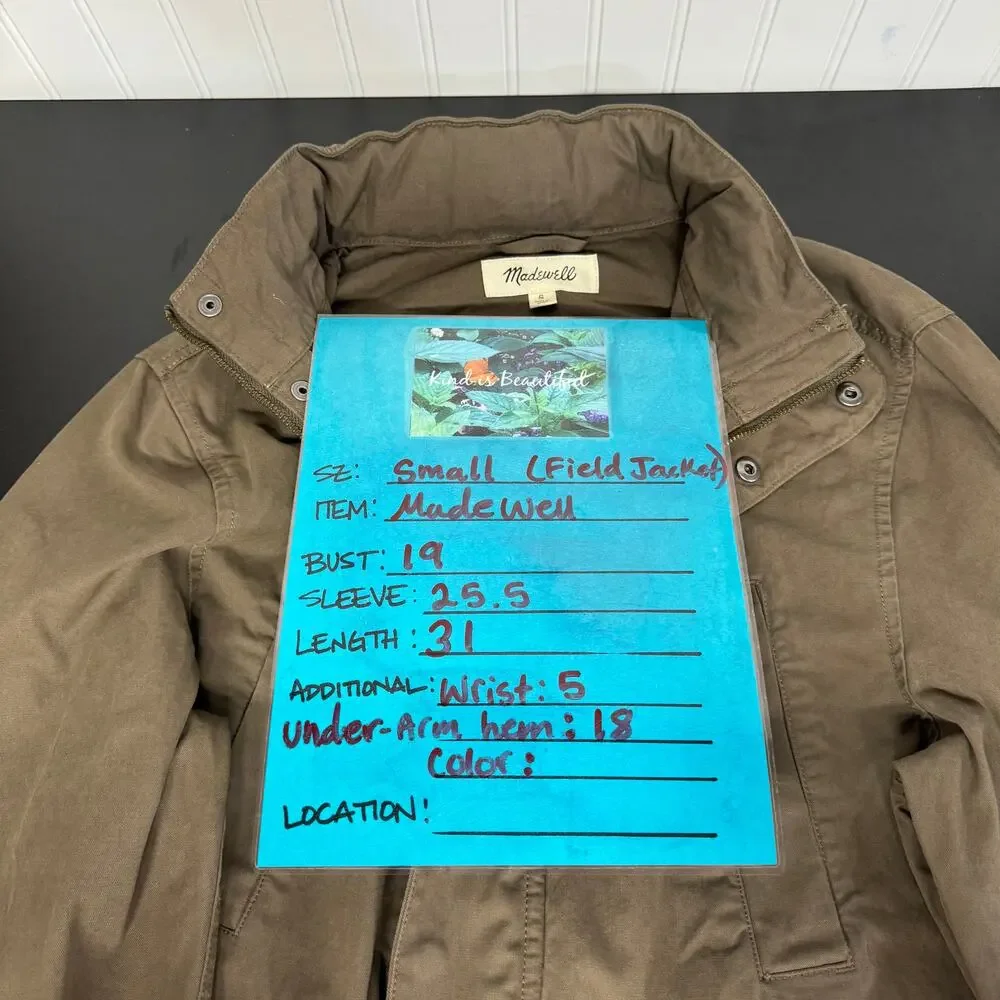 Madewell Men's Field Jacket Small Cargo Green Packable Hood Pockets 100% Cotton
